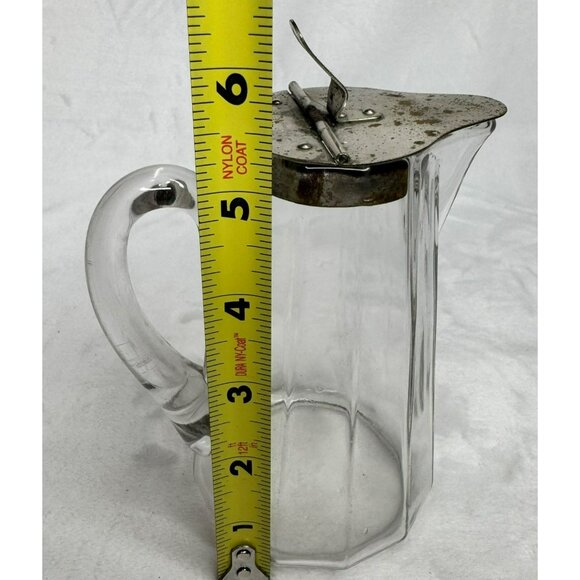 Vintage Glass Syrup Pitcher or Creamer With Metal Hinged Lid & Handle - Picture 8 of 8